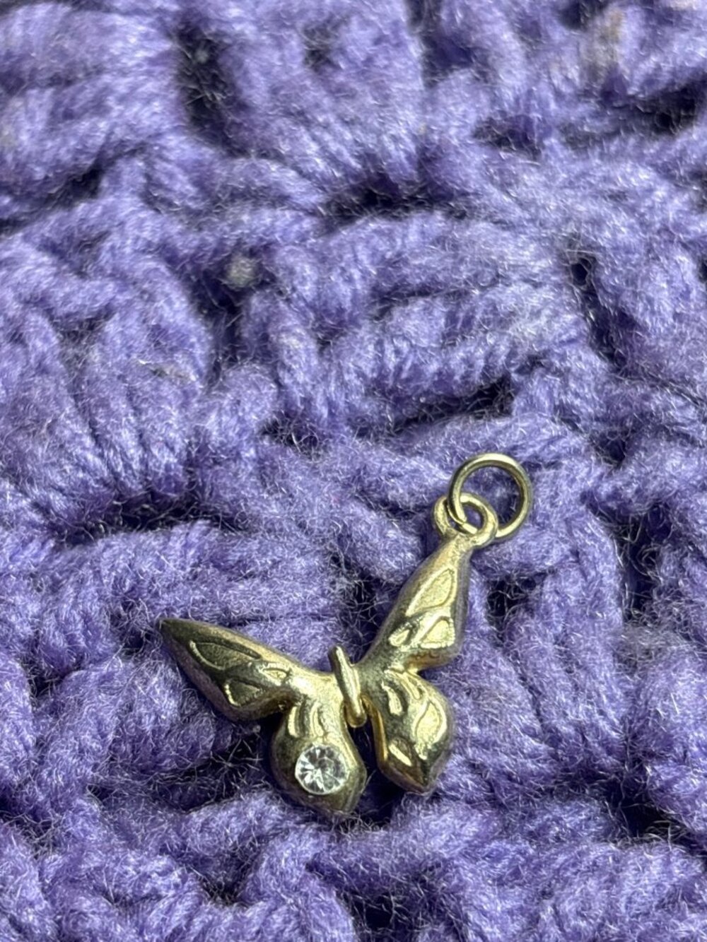 Vintage Silvertone Butterfly Charm Pendant Clear Rhinestone 0.75 inch